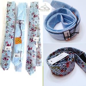 Set of 3 Neck Tie for Men Skinny Tie Madness Blue Floral Check Plaid NEW